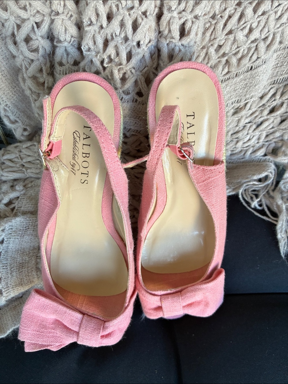 Talbots Pink Bow Slingback Mules